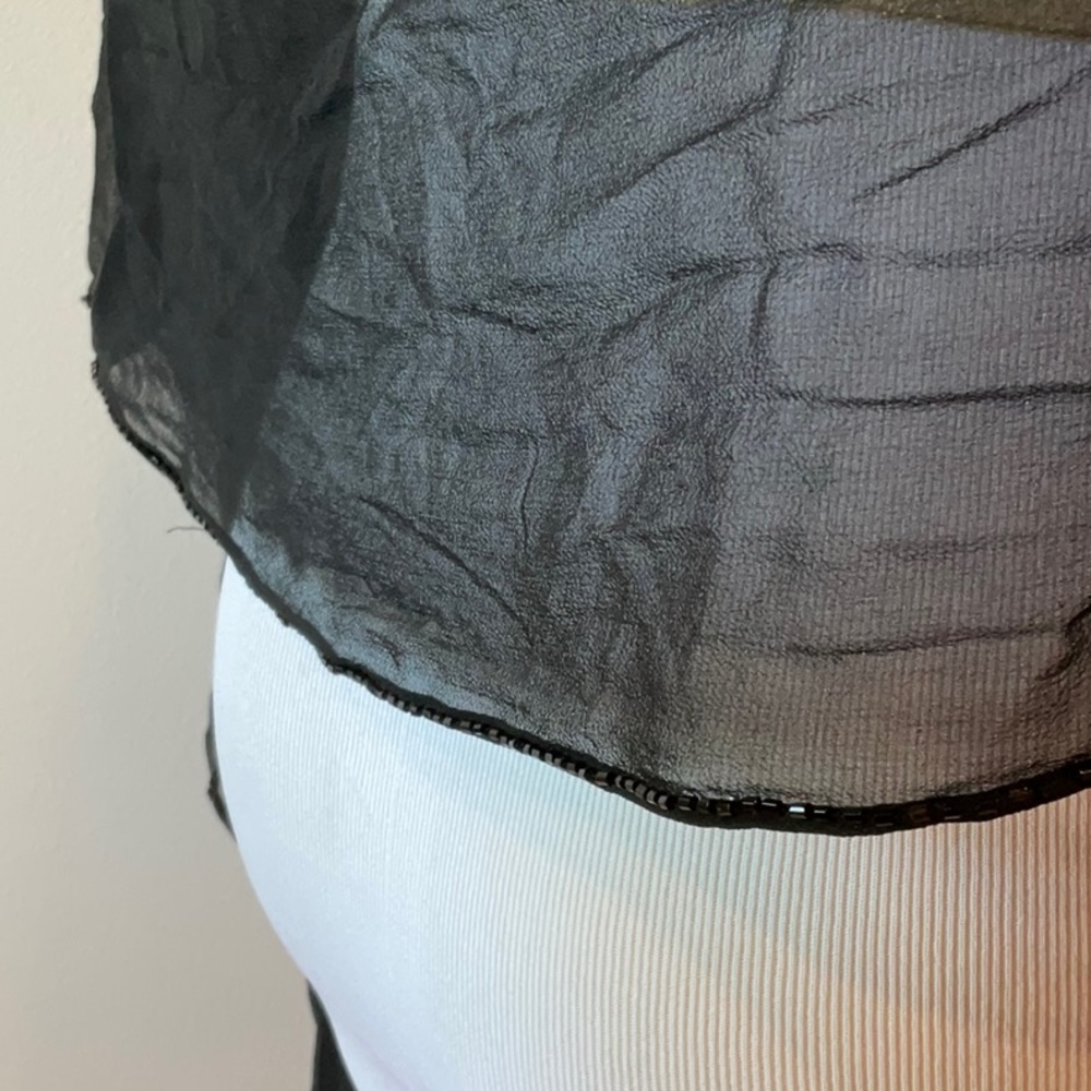 Black Silk bead trimmed scarf - Picture 8 of 9